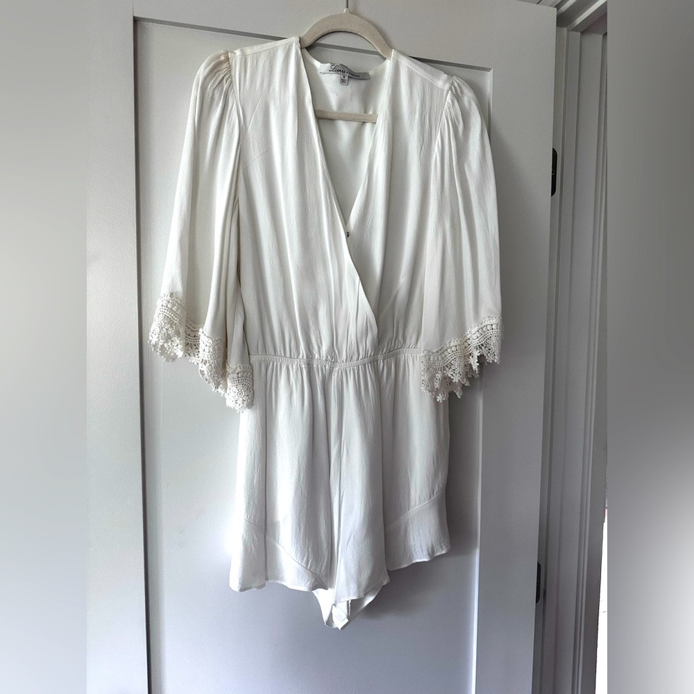 Lovers and Friends Lace and Crepe Romper White Sz Med